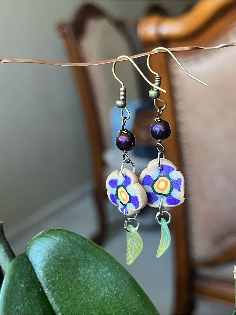 Handmade Purple Floral Dangle Earrings - Unbranded